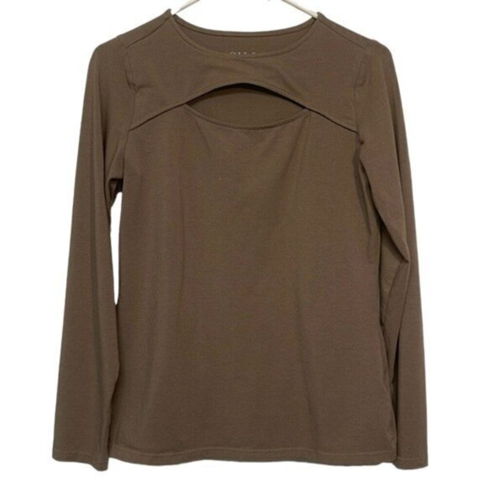 GILI Got It Love It Taupe Brown Long Sleeve Peephole Shirt Size Small EUC #7446